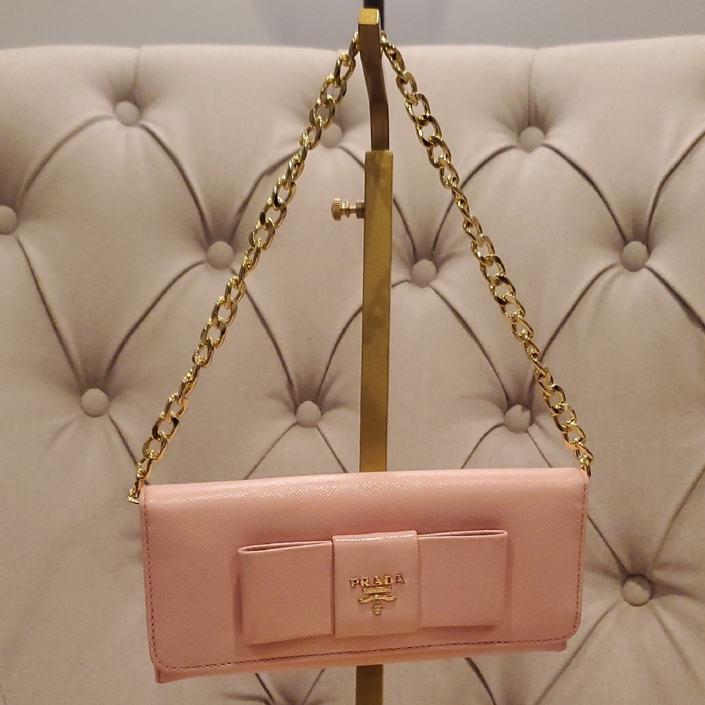 Prada Pink Saffiano Leather Wallet with Bow Detail - Picture 16 of 16